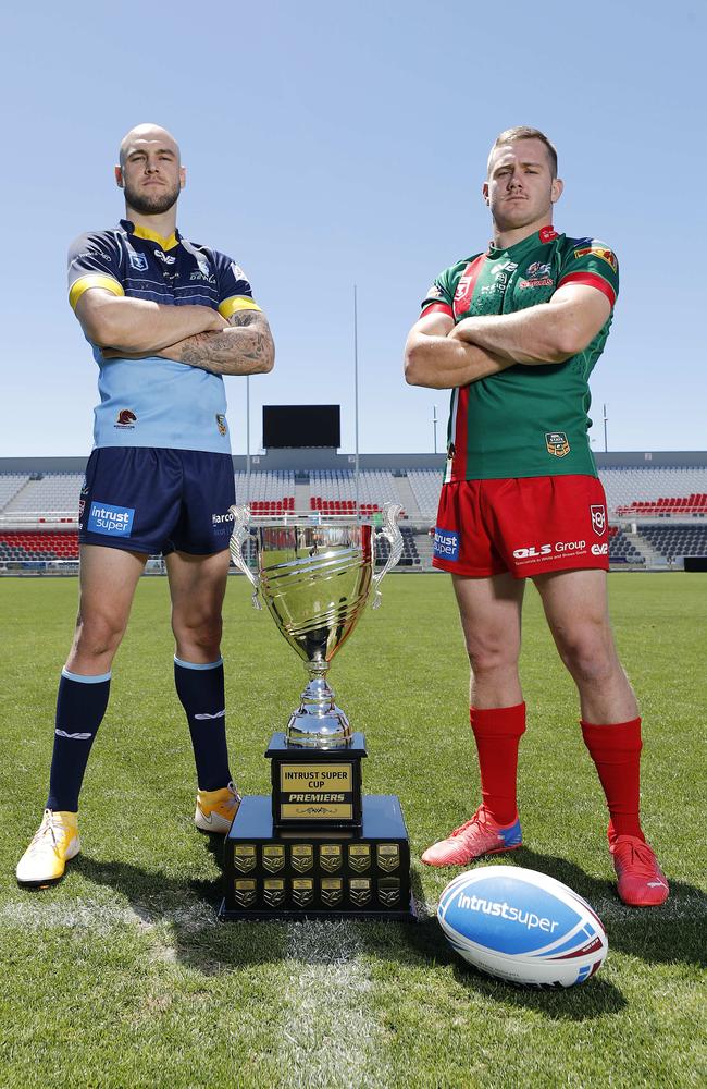 Jack Ahearn from Norths Devils and Sam Scarlett from Wynnum Manly Seagulls ahead of the Intrust Super Cup Grand Final at Moreton Daily Stadium. (Image/Josh Woning)