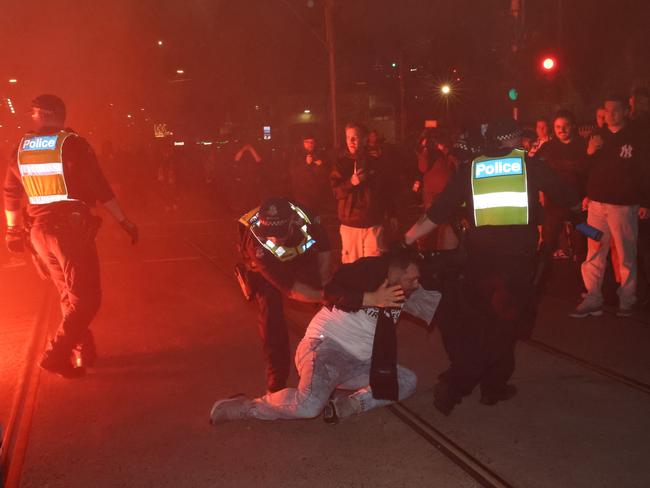 Police in Swan St on Saturday.