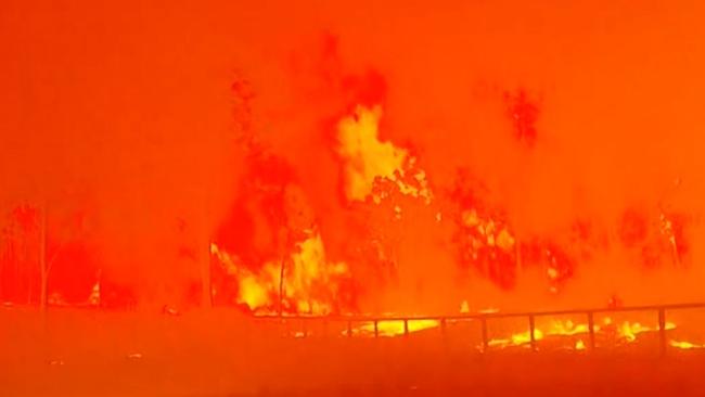 The bushfire is spreading quickly and RFS have told residents to flee. Pictured: The blaze in Grafton. Picture: Nine News