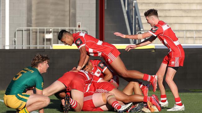 PBC wins, Queensland Schoolboy Phil Hall Cup rugby league grand final between Palm beach Currumbin SHS and St Brendan's College, Redcliffe. Picture: Liam Kidston