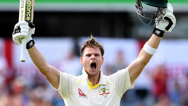 Australian captain Steve Smith reacts after scoring a double century on Day 3 of the Third Ashes Test match between Australia and England at the WACA ground in Perth, Saturday, December 16, 2017. (AAP Image/Dave Hunt) NO ARCHIVING, EDITORIAL USE ONLY, IMAGES TO BE USED FOR NEWS REPORTING PURPOSES ONLY, NO COMMERCIAL USE WHATSOEVER, NO USE IN BOOKS WITHOUT PRIOR WRITTEN CONSENT FROM AAP