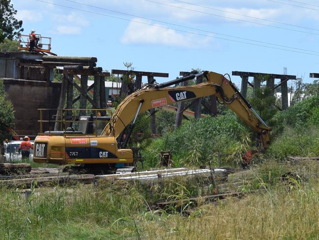 Work on the Rattler's Deep Creek bridge.