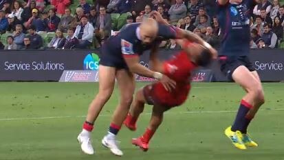 Meakes flattened Jason Emery. Picture: Fox Sport