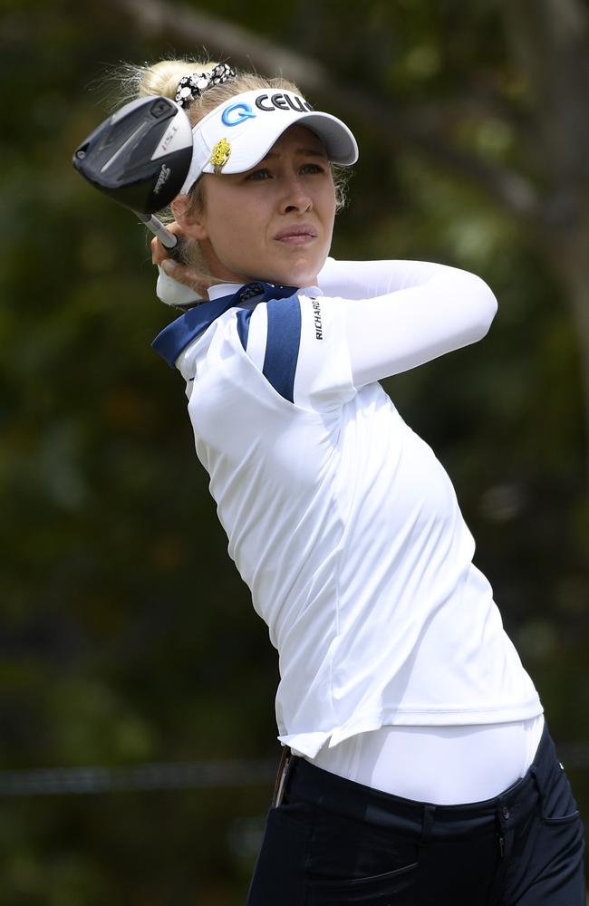 Nelly Korda hits off the fifth tee during the final round of the HUGEL-AIR PREMIA LA Open at Wilshire Country Club in California. Picture: Getty