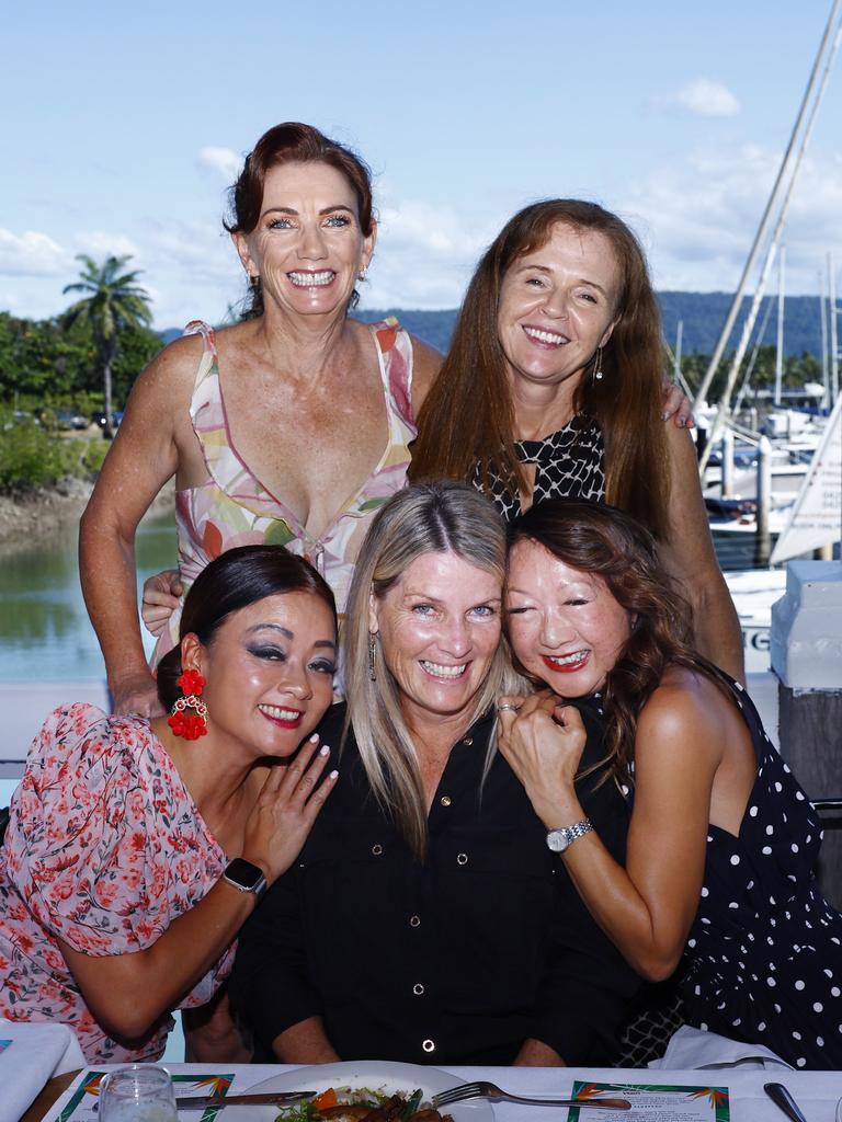 (clockwise fom top) Cindy Lam-Molnar, Beth Salleras, Mo Rowbottom, Lana McLean and Deanne Hoye at the Longest Lunch, part of the Port Douglas festival, held at Hemmingways Brewery at the Crystalbrook Marina, Port Douglas. Picture: Brendan Radke