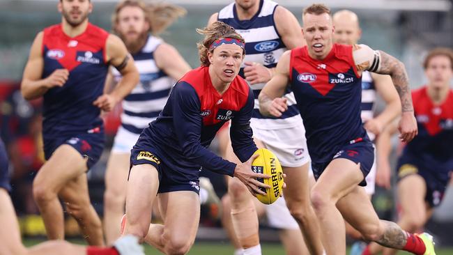 Congested and low-scoring football is only getting worse, as was on display in Geelong’s match with Melbourne on Sunday. Picture: Michael Klein