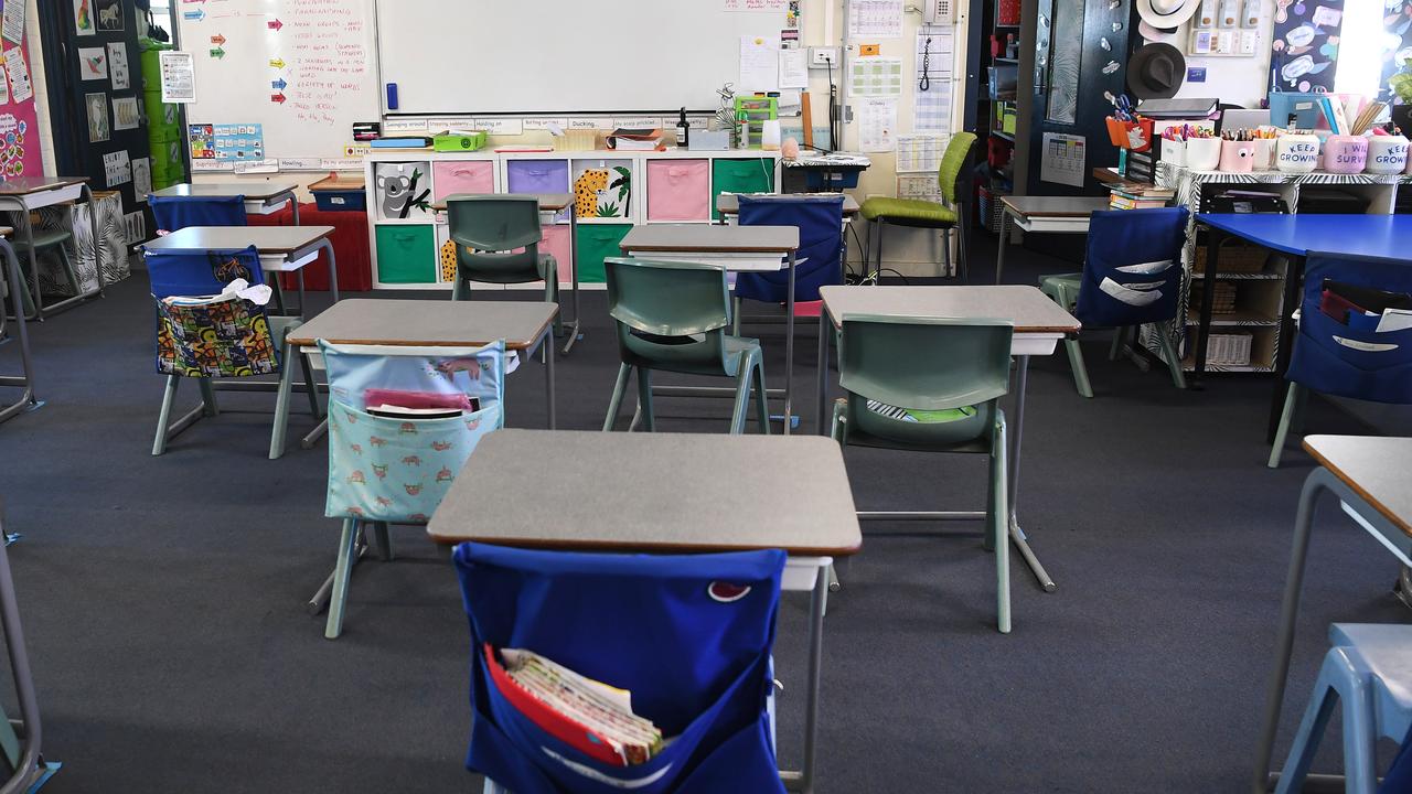 An empty classroom in Brisbane last year during coronavirus restrictions. AAP Image/Dan Peled) NO ARCHIVING