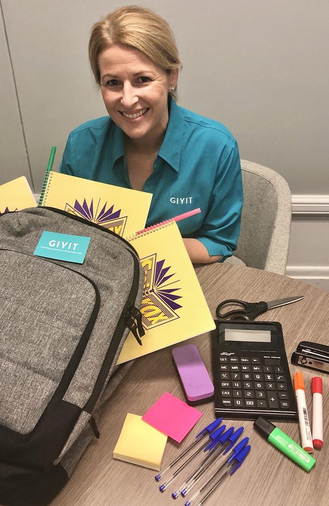 GIVIT QLD Community Engagement Officer Sharnie Monaghan, with items needed for the 2020 Back to School appeal. Picture: supplied.