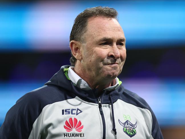 SYDNEY, AUSTRALIA - OCTOBER 09:  Raiders coach Ricky Stuart looks on during the NRL Semi Final match between the Sydney Roosters and the Canberra Raiders at the Sydney Cricket Ground on October 09, 2020 in Sydney, Australia. (Photo by Cameron Spencer/Getty Images)