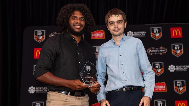 Caleb Niki and Nathaniel Chambers at the 2023 NRL NT Frank Johnson / Gaynor Maggs medal night. Picture: Pema Tamang Pakhrin