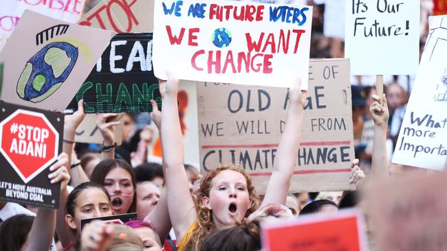 Students gathered to demand the government take action on climate change at Martin Place in Sydney. Picture: Mark Metcalfe/Getty Images