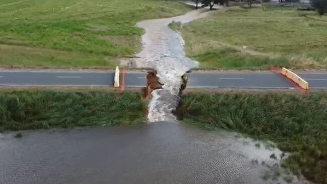 Gooramadda Road near Rutherglen cut in half by flood waters. Picture: Supplied Indigo Shire.