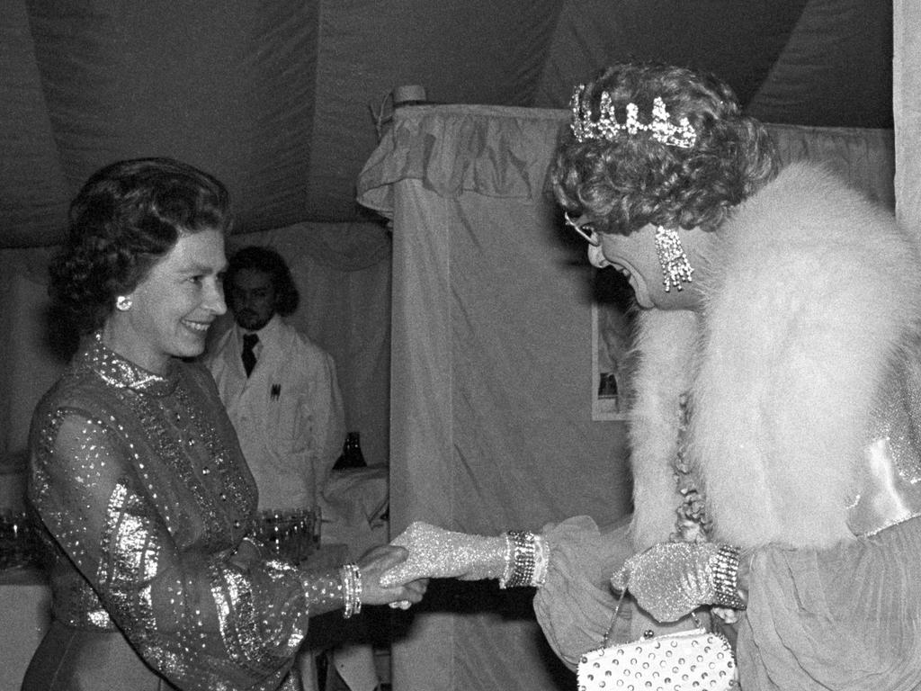 Dame Edna often had the Queen smiling. Picture: Getty Images