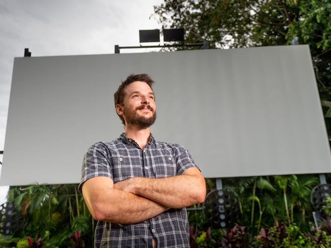 Darwin's iconic Deckchair Cinema tickets are going on sale today, with their restart date now confirmed after coronavirus restrictions are lifted. General Manager James Parker is pictured in front of the cinema screen as they prepare for the reopening.Picture: Che Chorley