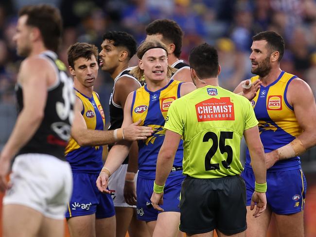 Harley Reid after giving away a late free kick against the Saints. Picture: Paul Kane/Getty Images