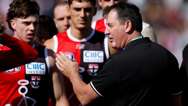 St Kilda coach Ross Lyon is not fussed about predictions. Picture: Dylan Burns/AFL Photos via Getty Images