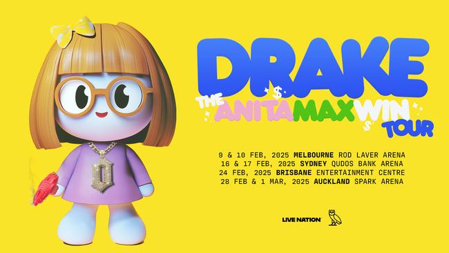 Drake confirms Brisbane show for 2025 Anita Max Win Australian tour. Photo: Live Nation.