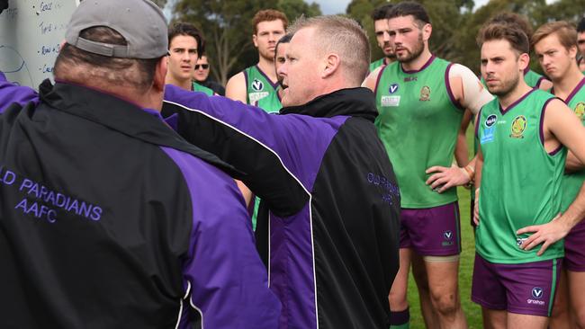 Phil Plunkett coaching Old Paradians. Picture: Josie Hayden