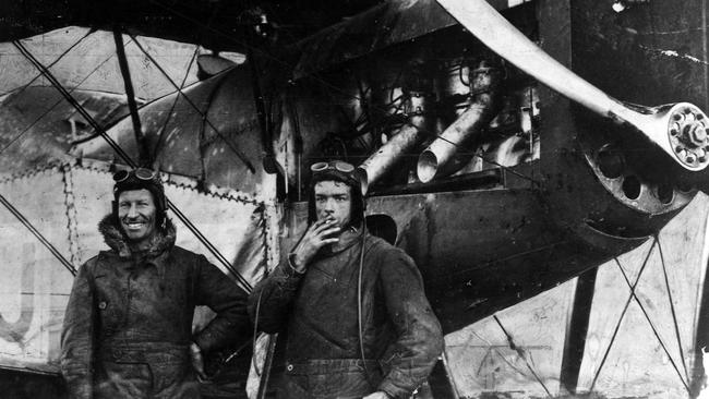 Sir Charles Kingsford Smith and Charles Ulm in Melbourne with their aircraft, the Southern Cross.