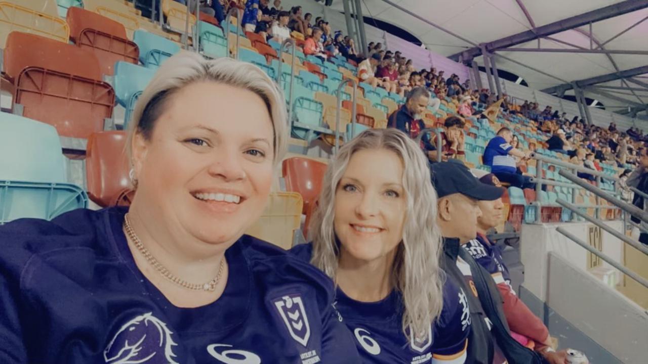 Ahead of the 2023 NRL grand final are two of Toowoomba's biggest Broncos fans (from left) Sandy Wood and Lewina Stewart.