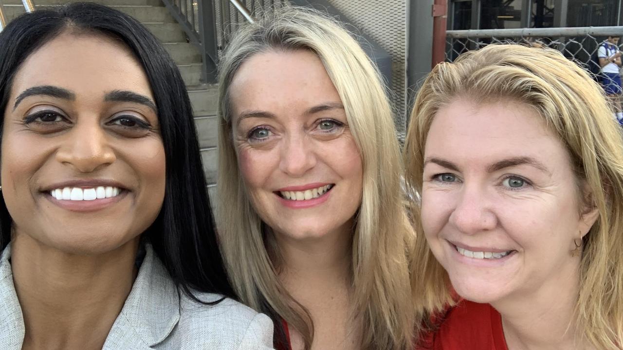 NSW Labor candidate for Oatley Ash Ambihaipahar, Jodie Haydon, and Anna Minns handed out leaflets at Mortdale station. Picture: NCA NewsWire