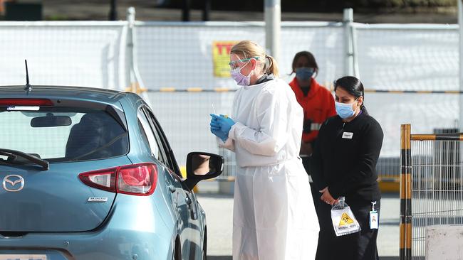 A driver undergoes a COVID-19 test at the drive-through testing clinic. Picture: NIKKI DAVIS-JONES