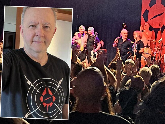 Albo in a Radio Bo-irdman shirt, left, and, right, the Radio Birdman gig last weekend at The Manning Bar at Sydney University. Pictures: Supplied