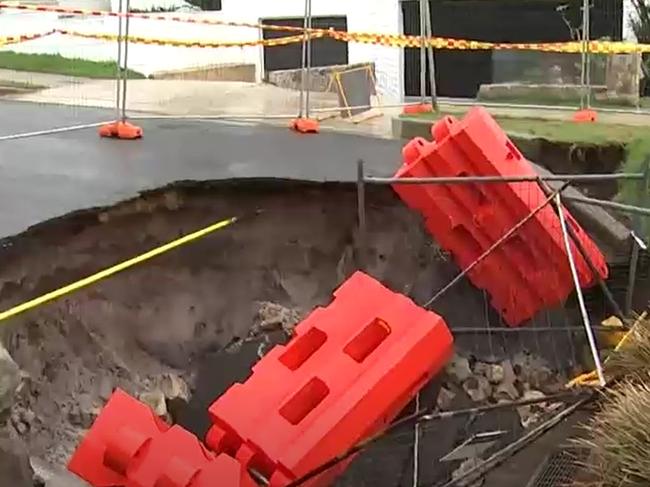 Dover Heights residents were left surprised on Saturday night when a sinkhole engulfed a construction site. Picture: ABC News