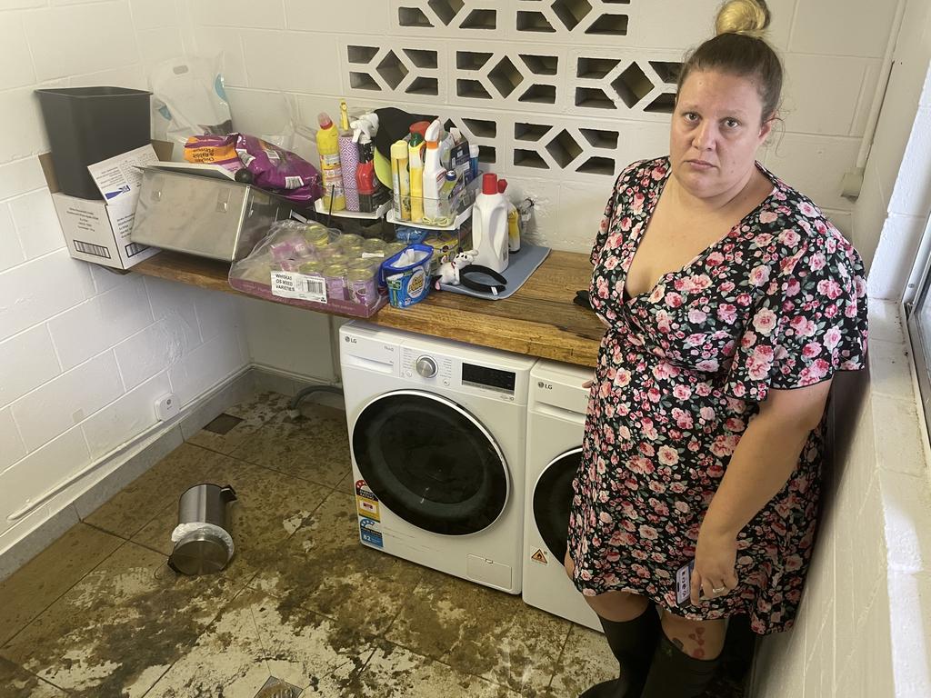 Inside Wulguru resident Brittany Giudes' property, where raw sewage has flowed through for the past 11 days. Picture: Leighton Smith.