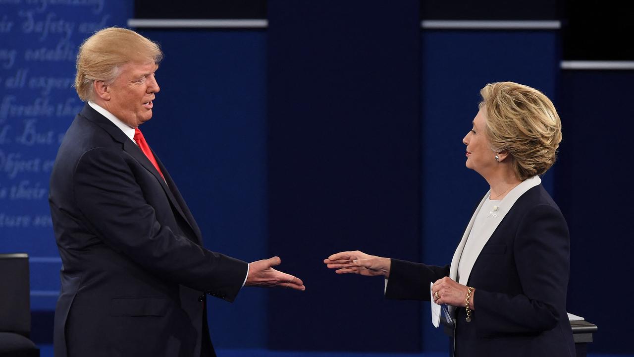 Pictured is Donald Trump and Hillary Clinton ahead of a debate in 2016. Picture: Robyn Beck/AFP