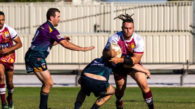 Casino front-rower Nick Morrissey takes the ball forward in NRRRL.