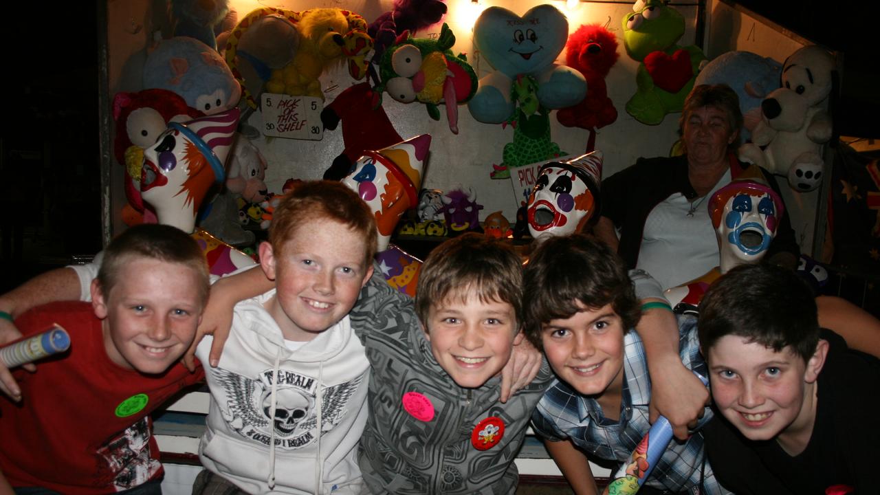 <p>Simon Rolfe, Fraser McVeigh, Aden Howard, Matthew Eastwell and Rylie Kent enjoy the Mardi Gras together. Photo Deanna Millard / Warwick Daily News</p>