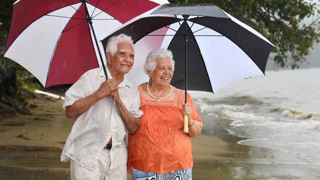 Alfie Neal and Ruth Wallace Hennings - brave the tropical rain at Yarrabah where they sat and planned the vote for Australia's indigenous population. Picture: Brian Cassey