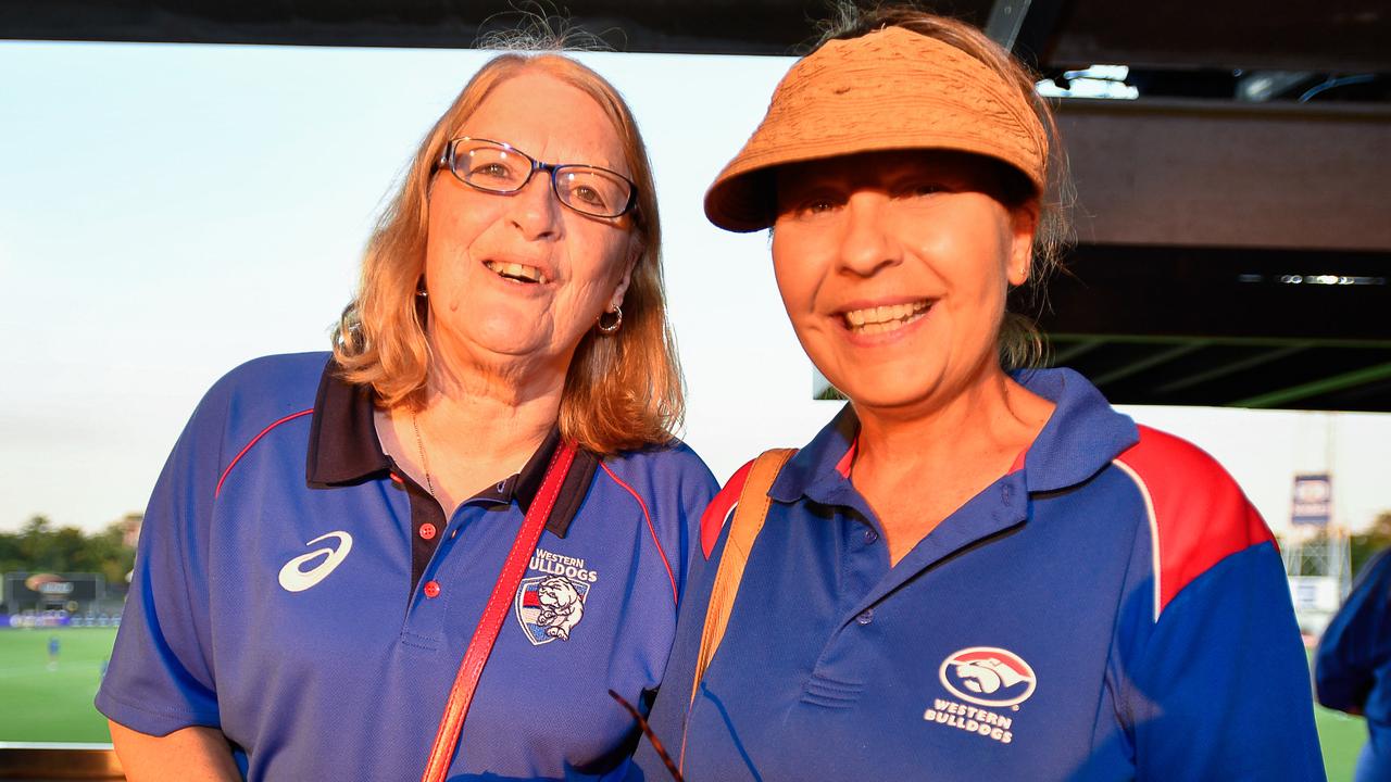 Cheryl Carey and Sharon Morris at the Gold Coast Suns match vs Western Bulldogs at TIO Stadium. Pic: Pema Tamang Pakhrin