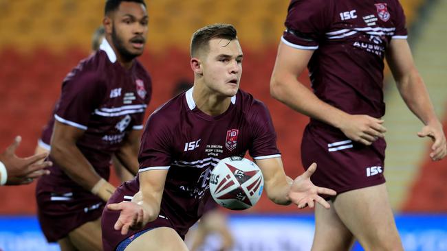 Tigers hooker Jake Simpkin in action for the Queensland under-18s. Picture: Adam Head