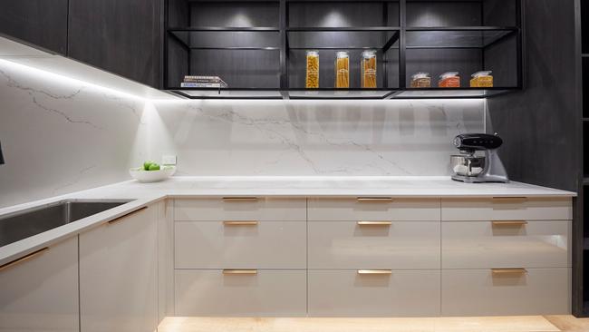 Shaynna love the brass handles throughout the kitchen and butler’s pantry. Source: The Block