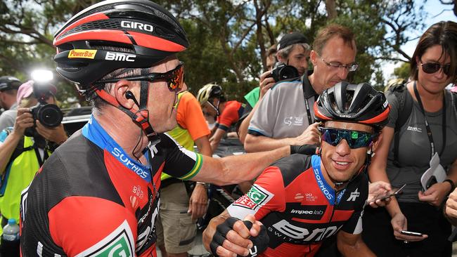 BMC teammates Simon Gerrans and Richie Porte at this year’s Tour Down Under. Picture: Daniel Kalisz (Getty)