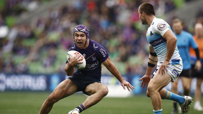 Jahrome Hughes has been named to return from a calf injury in Melbourne’s preliminary final against Penrith. Picture: Getty Images.