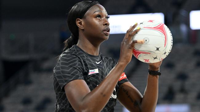 Shimona Jok warming up with the Magpies in Super Netball last season. Picture: Getty Images