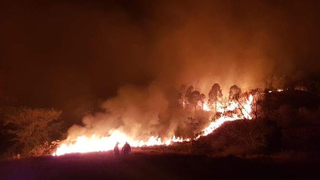 A bushfire raging in the Gold Coast hinterland near Sarabah. Picture: Bonogin Valley Rural Fire Brigade