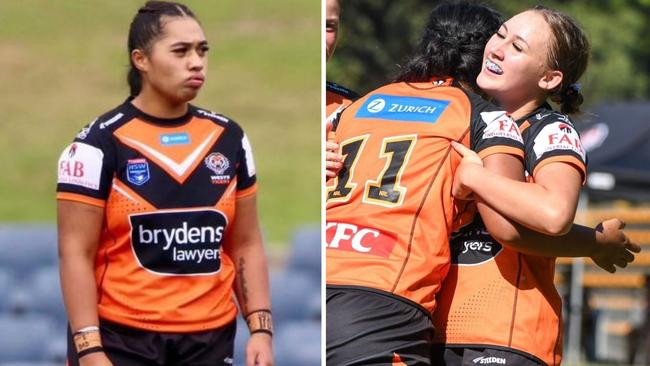 (L-R) Ma'u Halatoa and Stephanie Goodworth for Wests Tigers. Picture: Campbelltown Collegians