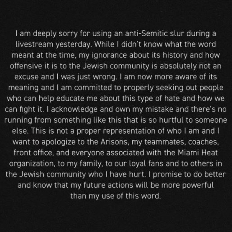 Meyers Leonard's apology on Instagram.