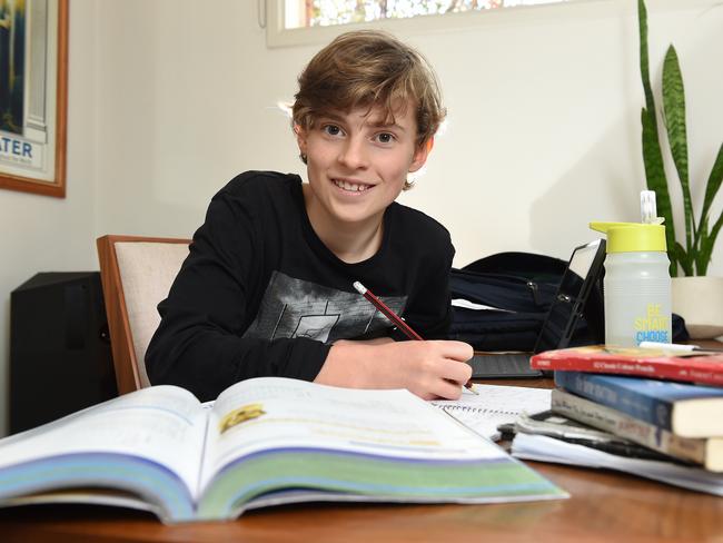 Year 7 student Mitch McLaren, 13, can’t wait to get back into the classroom. Picture: Josie Hayden