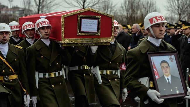 Funeral for a Turkish soldier killed during combat against Kurds in Afrin, Syria. Picture: AFP