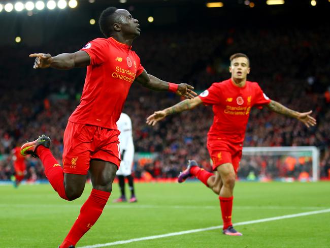 Sadio Mane of Liverpool celebrates scoring.