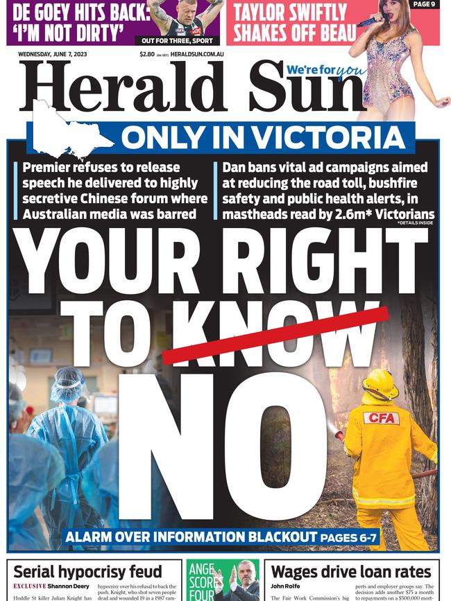 The front page of Wednesday’s Herald Sun.