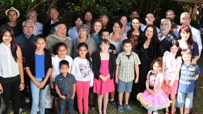 Warren Mundine (far right back) and then fiancee Elizabeth Henderson at an extended family reunion at their Sydney home in 2012. Picture: Supplied