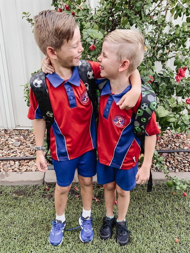 Cruz Trewin (Year 4) and Koda Trewin (Year 2) ready to tackle the first day back at school together. Picture: Sharnie Trewin