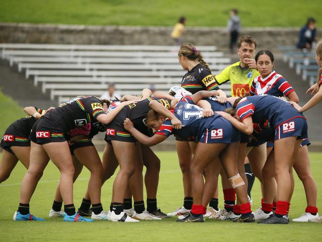 A scrum packs down in the Lisa Fiaola Cup. Picture: Warren Gannon Photography.