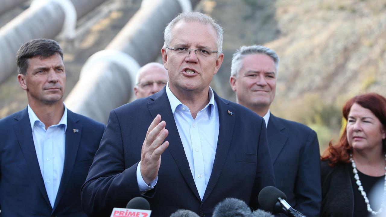 PM Scott Morrison with Energy Minister Angus Taylor, Finance Minister Mathias Cormann and Environment Minister Melissa Price visiting the Snowy Hydro Tumut 3 Power Station in NSW. Picture: Kym Smith